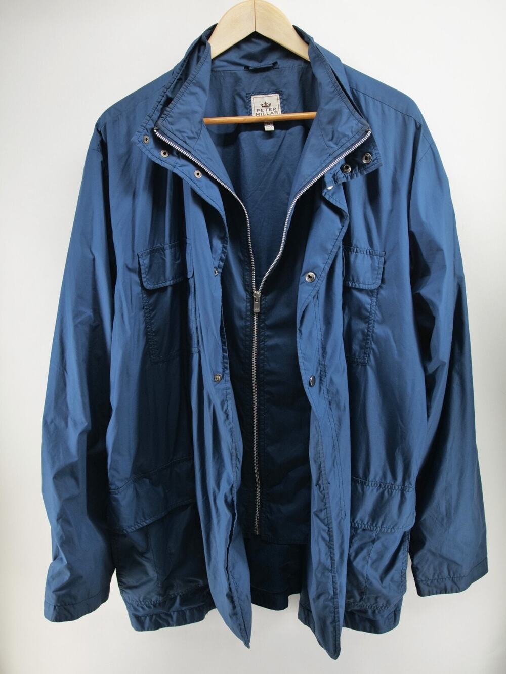 Vintage PETER MILLAR Zip Button Jacket Coat Windbreaker XL Blue